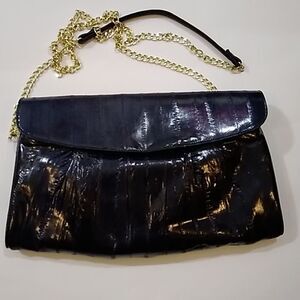VINTAGE GENUINE LEATHER EEL SKIN WOMEN'S CROSSBODY AND HANDBAG ACCESSORIES DARK